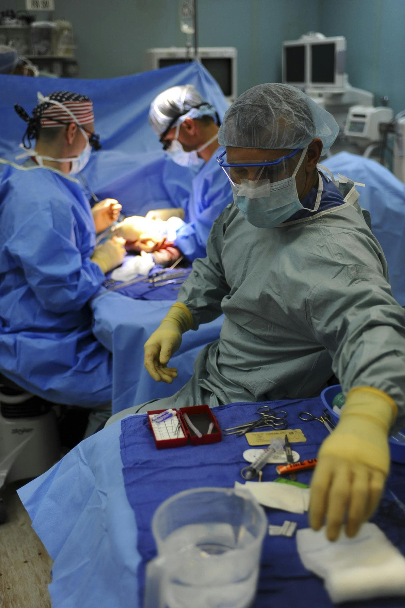 Hospital care team working in a clinical setting